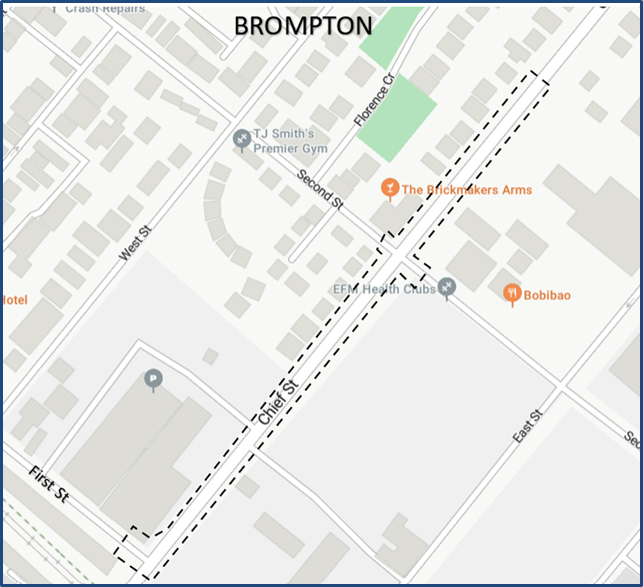 Indicative map of powerline undergrounding PLEC works in Chief Street, Brompton.