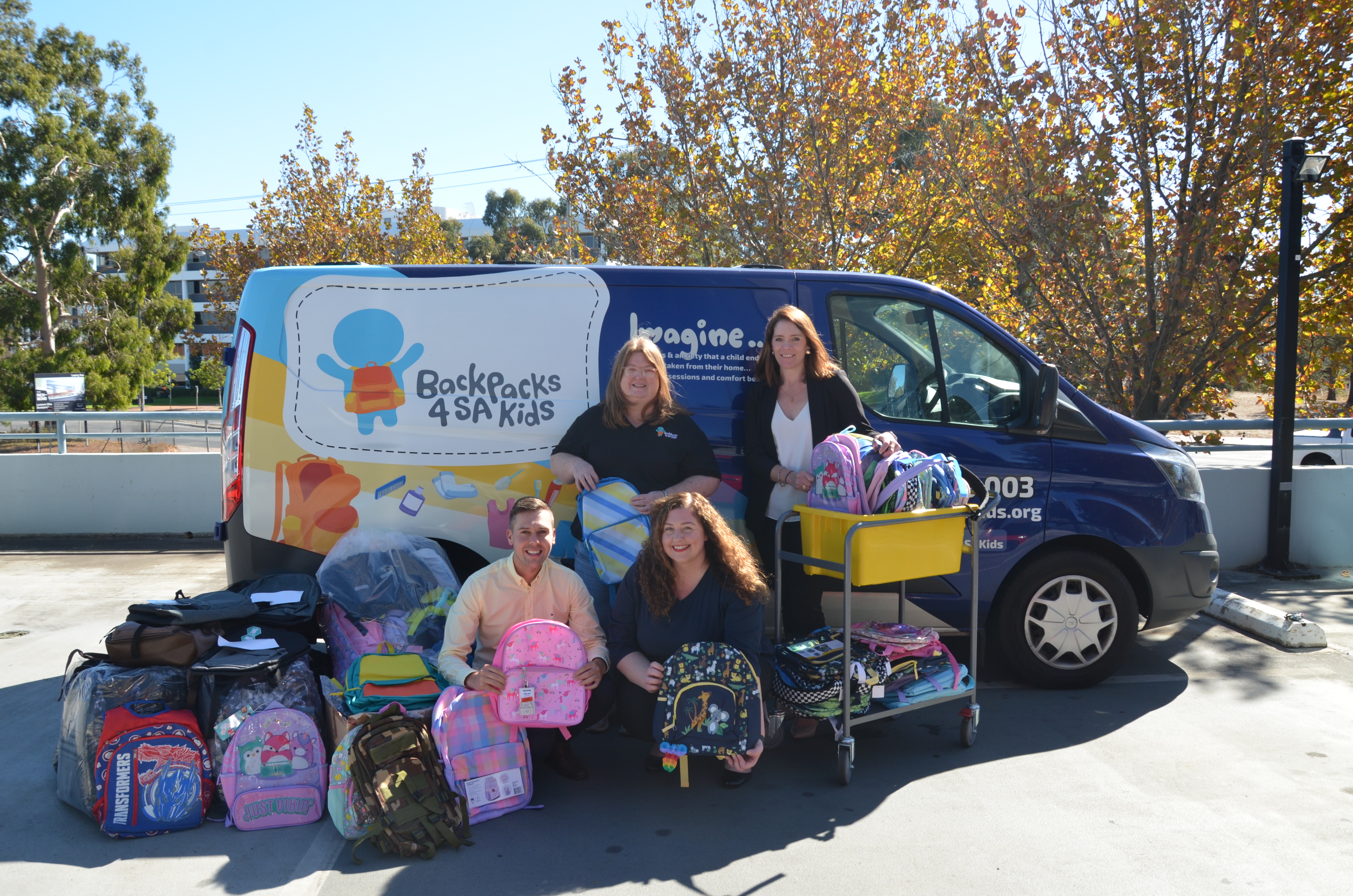 Employee Foundation members Anthony, Isabell and Erin with Backpacks 4 SA Kids Inc CEO Rachael Zaltron OAM.