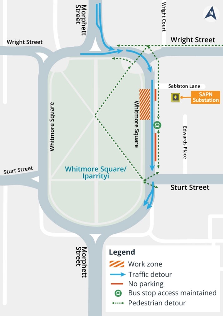 Map showing works area and traffic impactsDay works - Monday 03 February 2025 to Tuesday 11 February 2025-	Speed and lane restrictions. Buses excepted