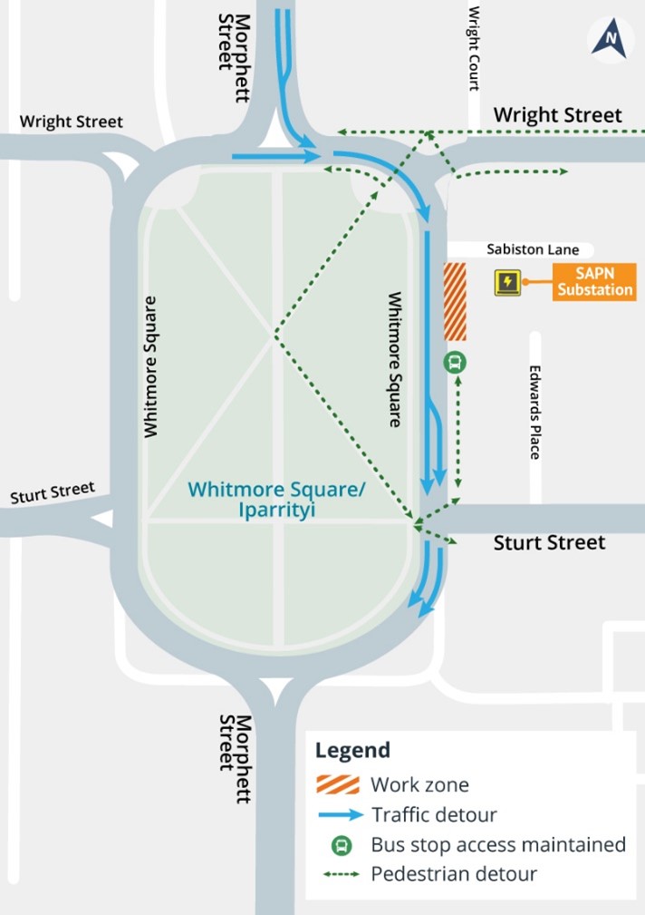 Map showing works area and traffic impactsDay works - Monday 03 February 2025 to Tuesday 11 February 2025-	Speed and lane restrictions. Buses excepted