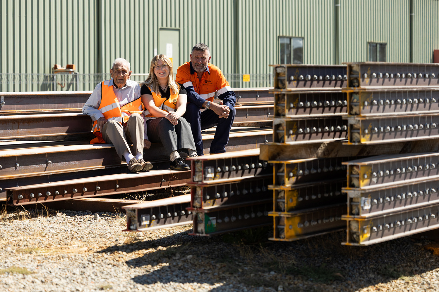 Bob, Brian and Kat Docking at the Stobie pole manufacturing facility in Angle Park.